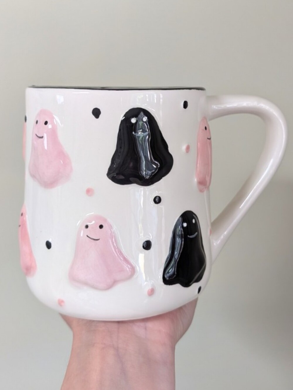 Cobwebs & Cauldrons Adorably Spooky Pinkoweeen Embossed Ghost Mug, Hand Painted